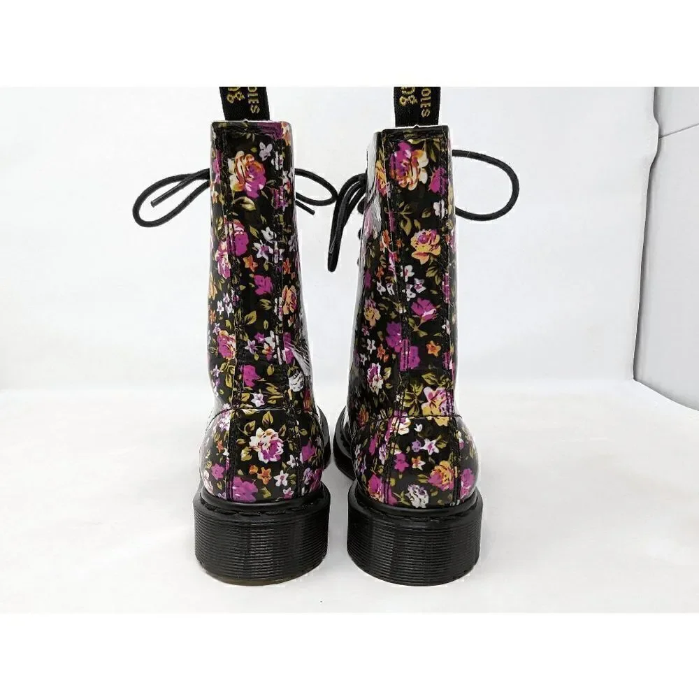 DR. MARTENS SIMONE 10 HOLE BLACK PINK ROSES FLORAL LEATHER SIZE 6 US NO INSOLE
